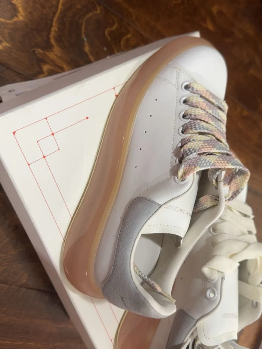 Alexander McQueen White Leather Platform Sneaker with Pastel Multicolor Laces
